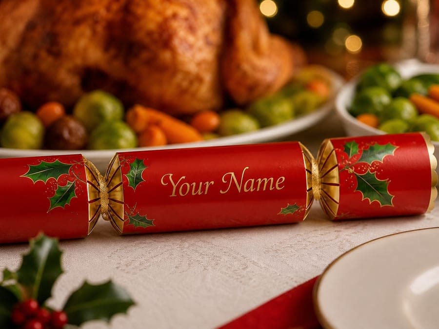 Classic Cracker: a personalised Christmas cracker with traditional red wrapping